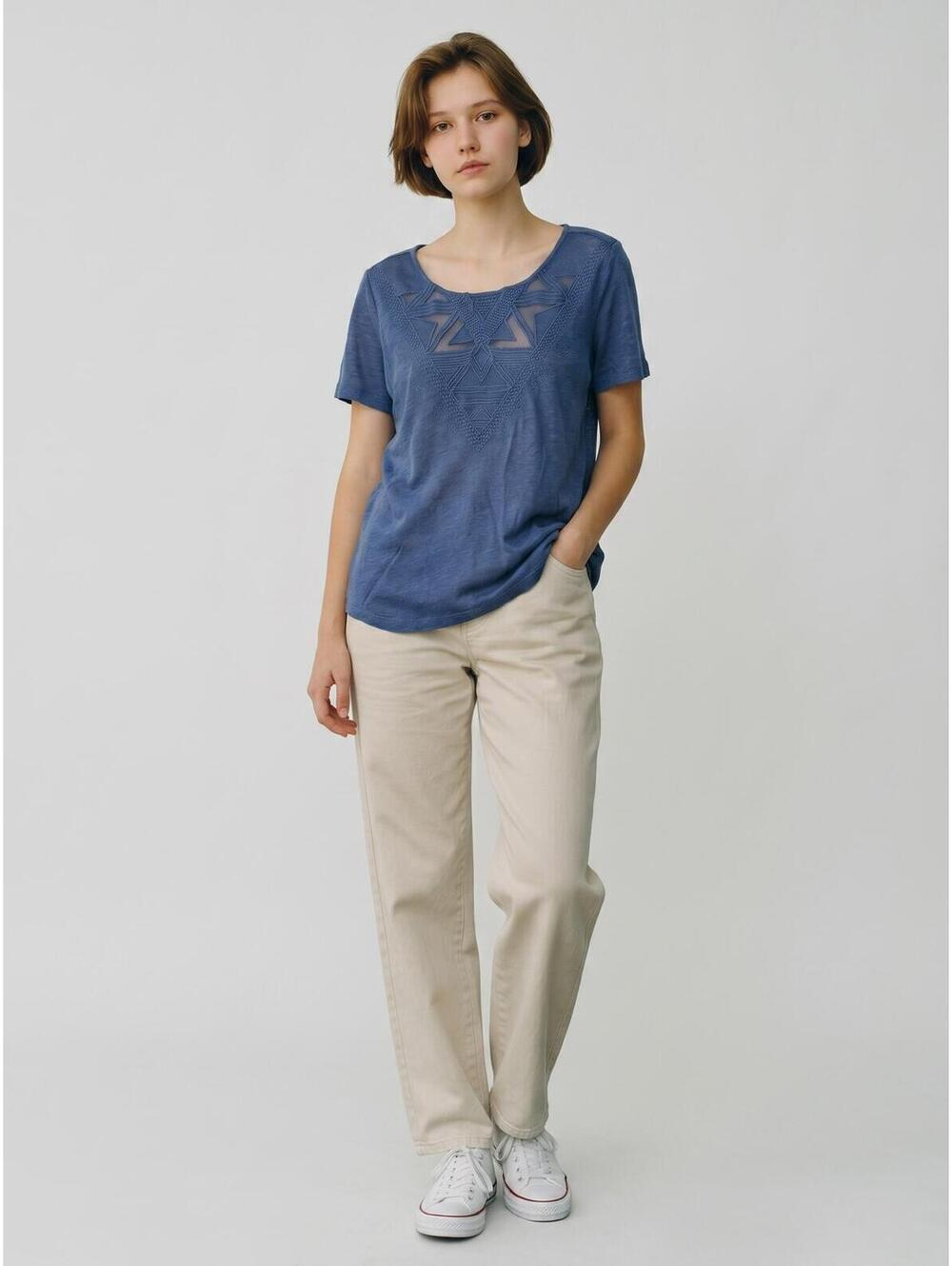 Willow & Clay Excellent Linen Short-Sleeved Knit Top-M-Blue